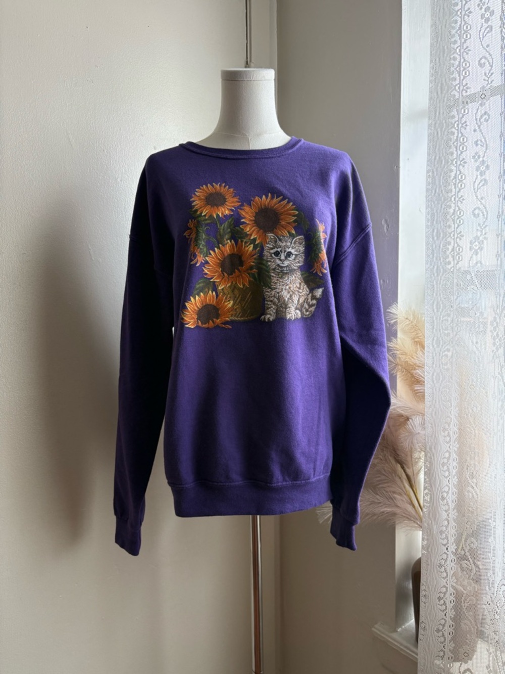 vintage 90s cat graphic pullover crewneck sweater